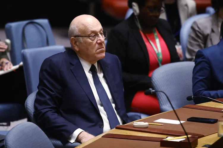 O primeiro-ministro libanês Najib Mikati participa de uma reunião do Conselho de Segurança da ONU na sede da ONU em Nova York em 25 de setembro de 2024 (Leonardo Munhoz/AFP)