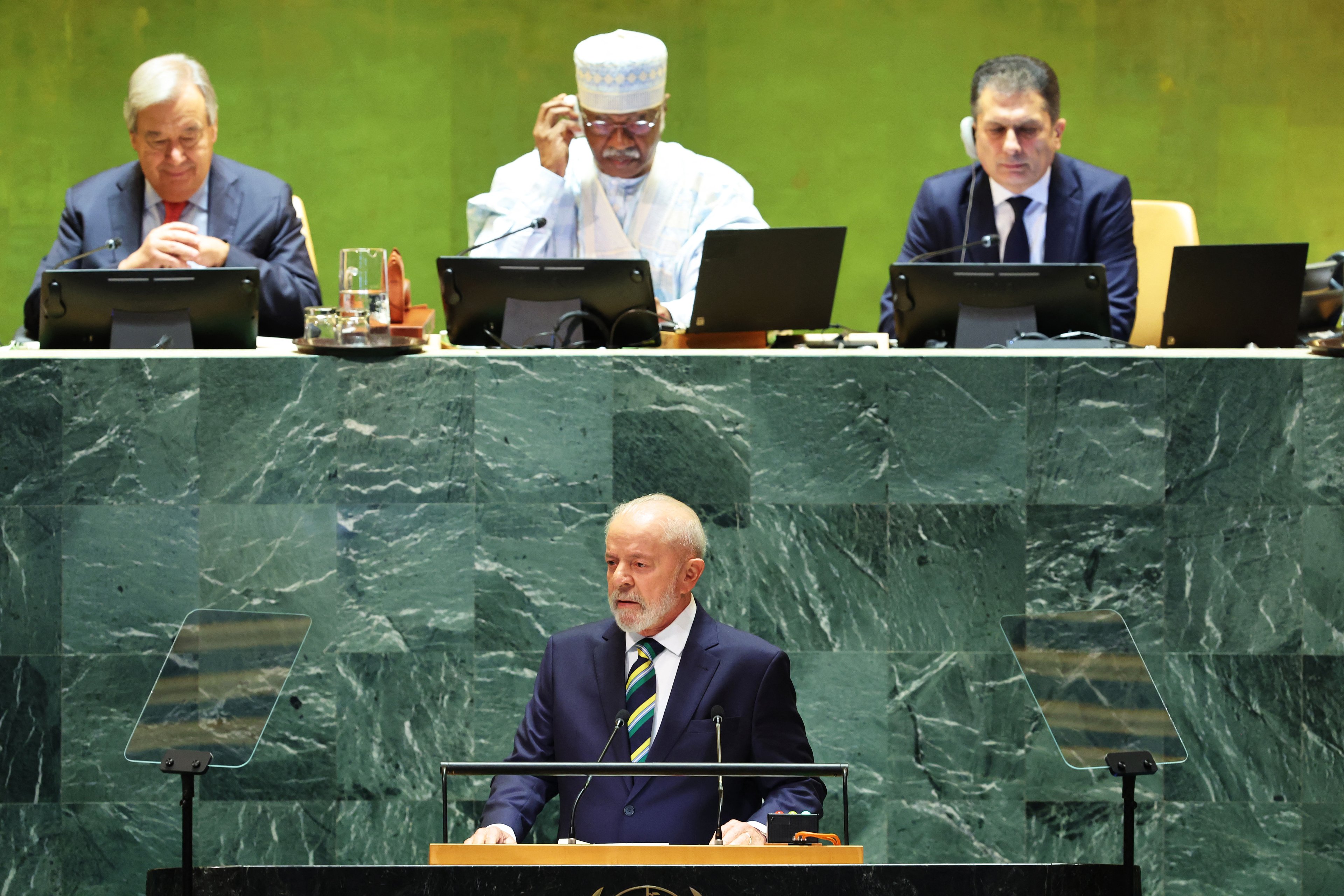 O presidente Lula, durante discurso na 79ª Assembleia Geral da ONU, em Nova York
