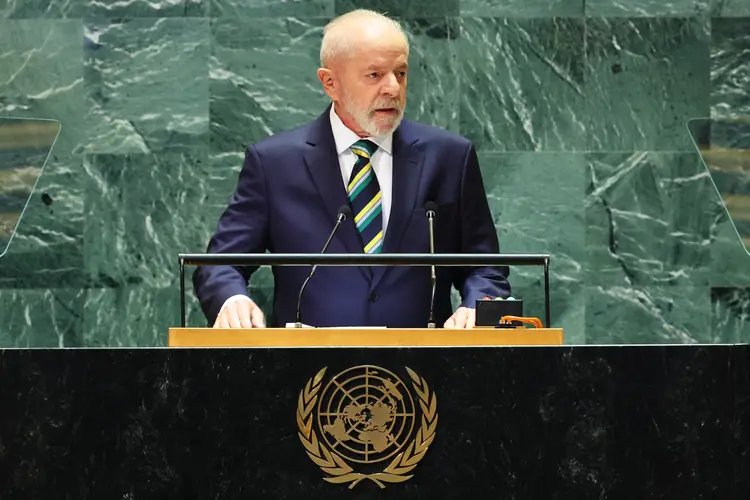 O presidente Lula, durante discurso na ONU nesta terça, 24 (Michael M. Santiago/AFP)