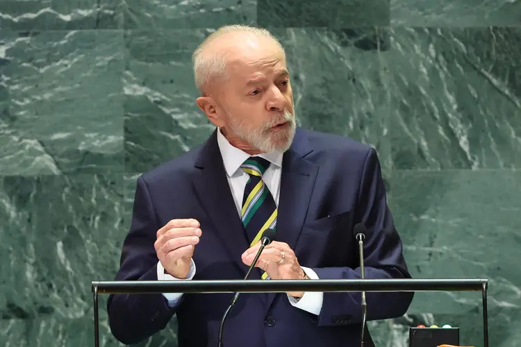 O presidente Lula, durante discurso na ONU nesta terça, 24
 (Michael M. Santiago/AFP)