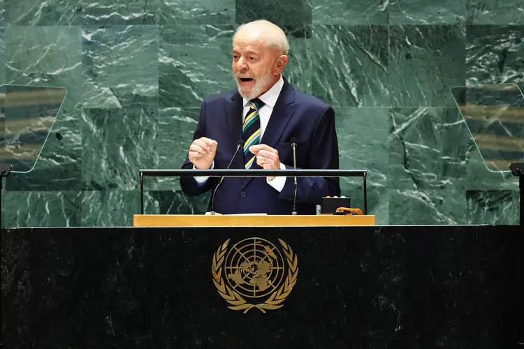 O presidente Lula, durante discurso na ONU nesta terça, 24 (Michael Santiago/AFP)