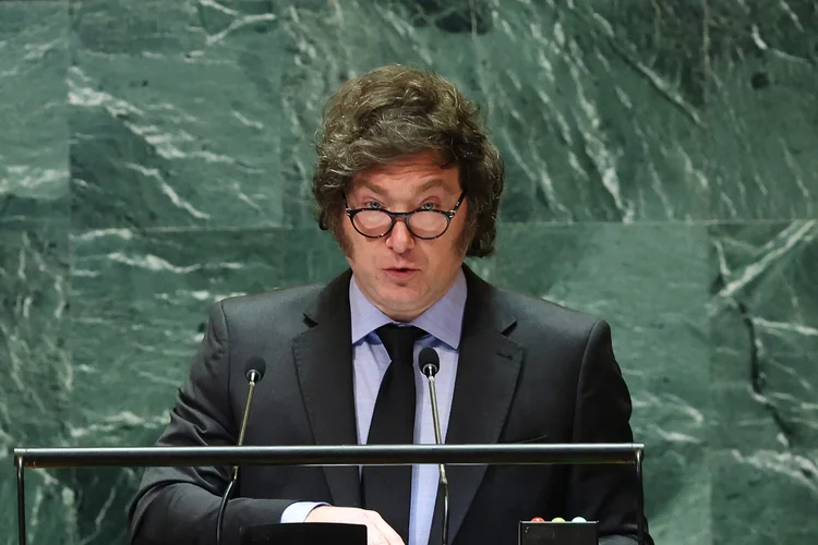 Javier Milei, presidente da Argentina, durante discurso na ONU (Michael M. Santiago /AFP)