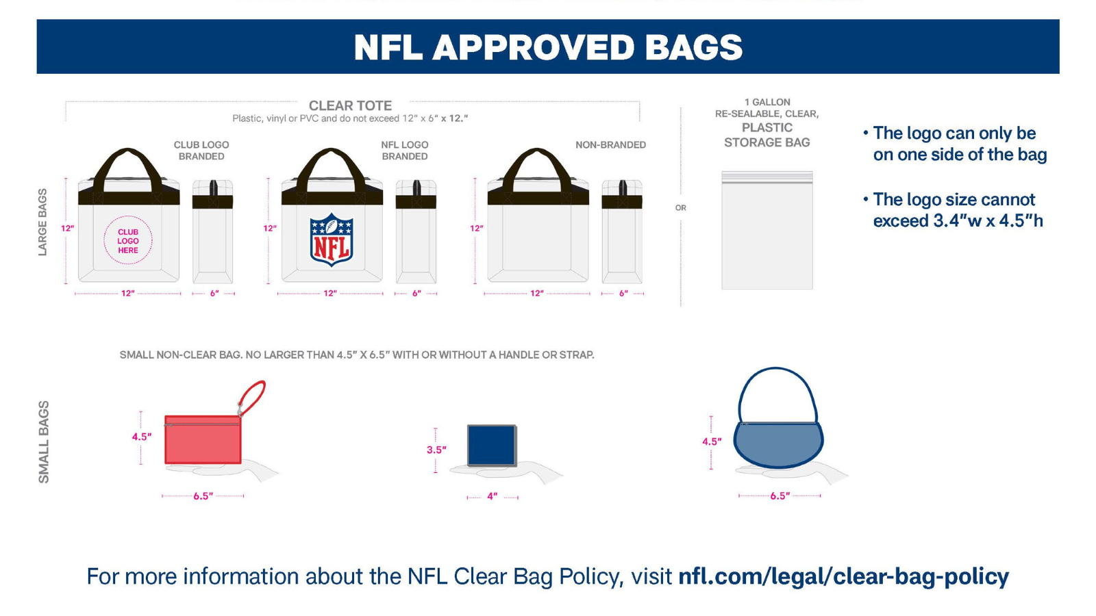 NFL Brasil mochilas permitidas. Clear bag policy