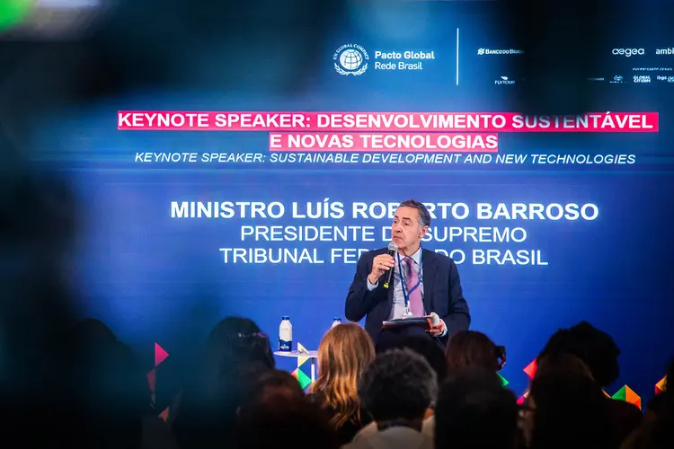 O presidente do Supremo Tribunal Federal e ministro Luís Roberto Barroso falou durante evento do Pacto Global da ONU em Nova York (Leandro Fonseca/Exame)