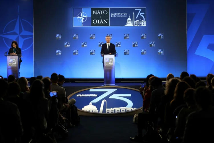 O secretário-geral da Otan, Jens Stoltenberg, na cúpula da Aliança em Washington DC, em 10 de julho de 2024 (AFP)