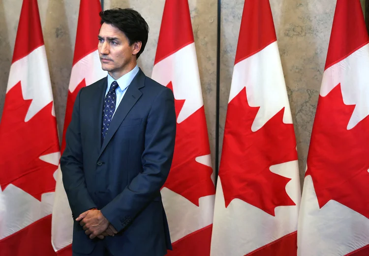 Trudeau em coletiva de imprensa para explicar tensão com os indianos (Dave Chan/AFP)