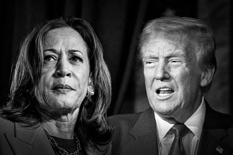 Kamala Harris e Donald Trump, que disputam a Presidência dos EUA (Brandon Bell/Rebecca Noble/AFP/Getty Images)