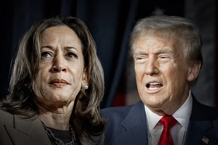 Kamala Harris e Donald Trump, que disputam a Presidência dos EUA (Brandon Bell/Rebecca Noble/AFP/Getty Images)