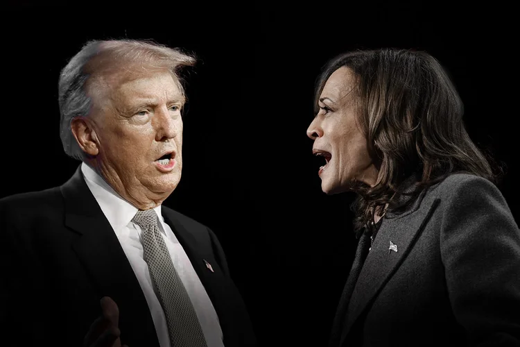 Donald Trump e Kamala Harris, que disputam a presidência dos EUA (Kevin Dietsch/Elijah Nouvelage/AFP/Getty Images)