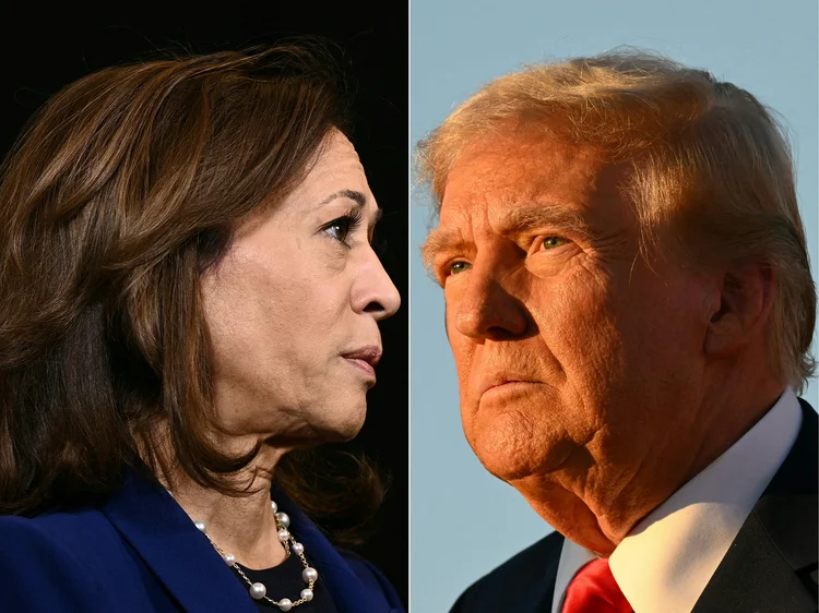 Os candidatos Kamala Harris e Donald Trump, em montagem (AFP)