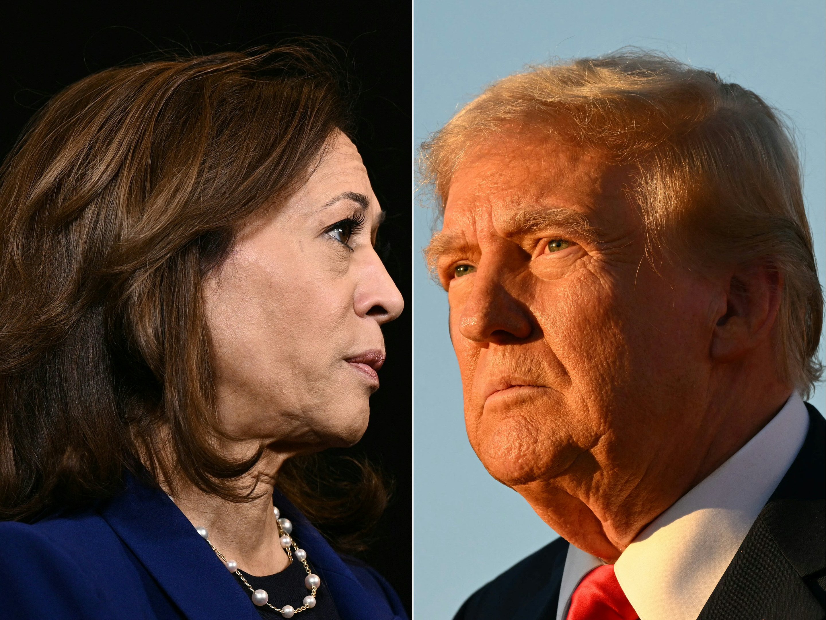 Os candidatos Kamala Harris e Donald Trump, em montagem