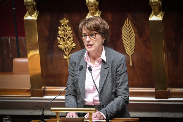 Annie Genevard, ministra da Agricultura da França, discursa na Assembleia Nacional da França (Bertrand Guay/AFP)