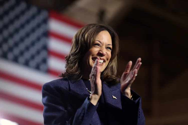 Kamala Harris, candidata à Presidência dos EUA, durante comício em Michigan (Scott Olson/AFP)