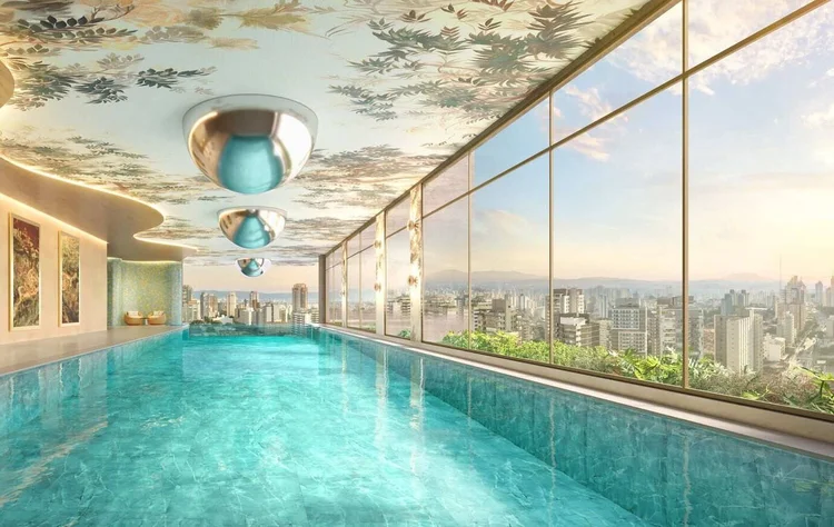 Perspectiva da piscina coberta do On the Sky Bela Cintra: empreendimento da Cyrela terá vista mais alta da cidade (Cyrela/Divulgação)