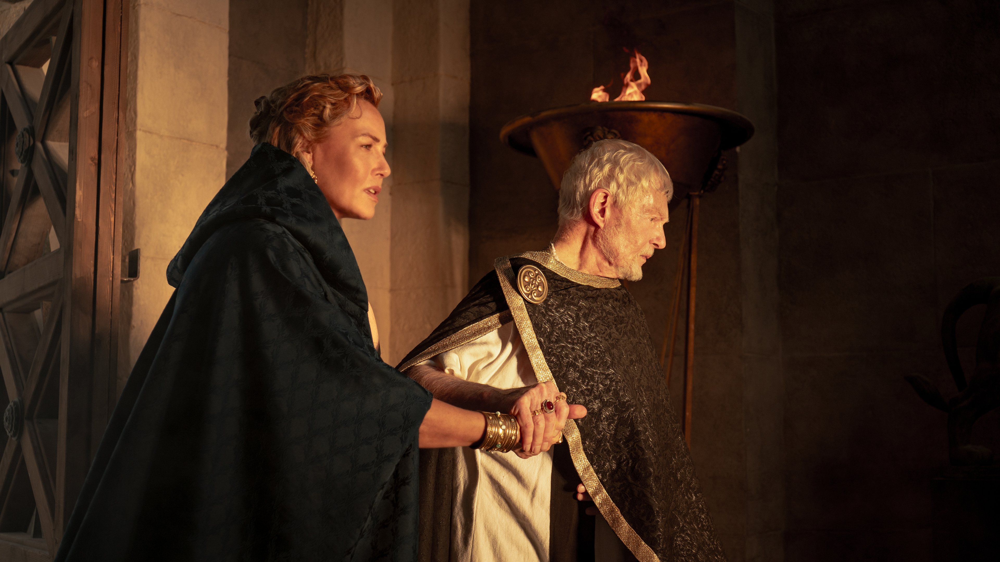 Connie Nielsen plays Lucilla and Derek Jacobi plays Gracchus in Gladiator II from Paramount Pictures.