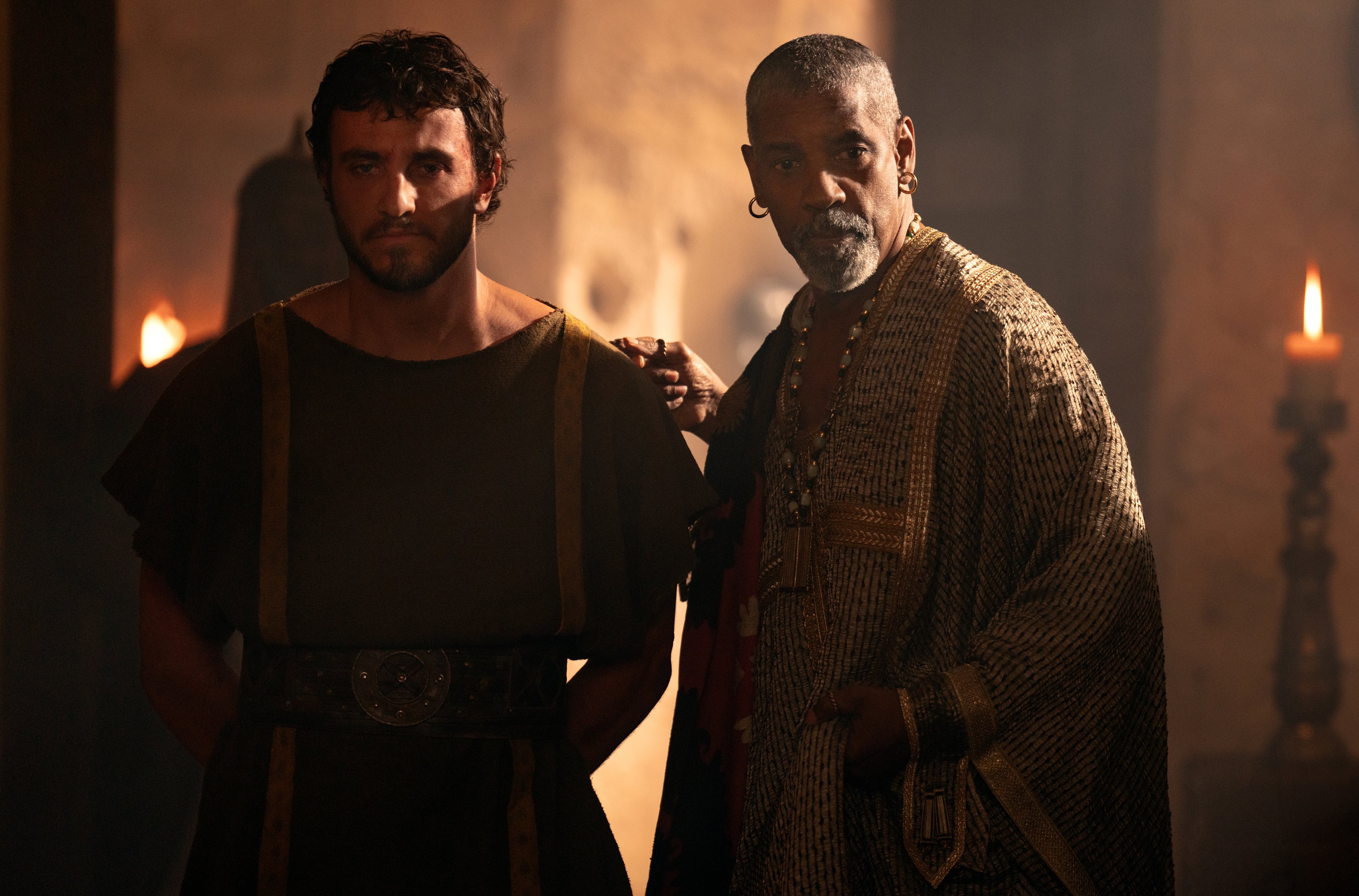 Paul Mescal plays Lucius and Denzel Washington plays Macrinus in Gladiator II from Paramount Pictures.