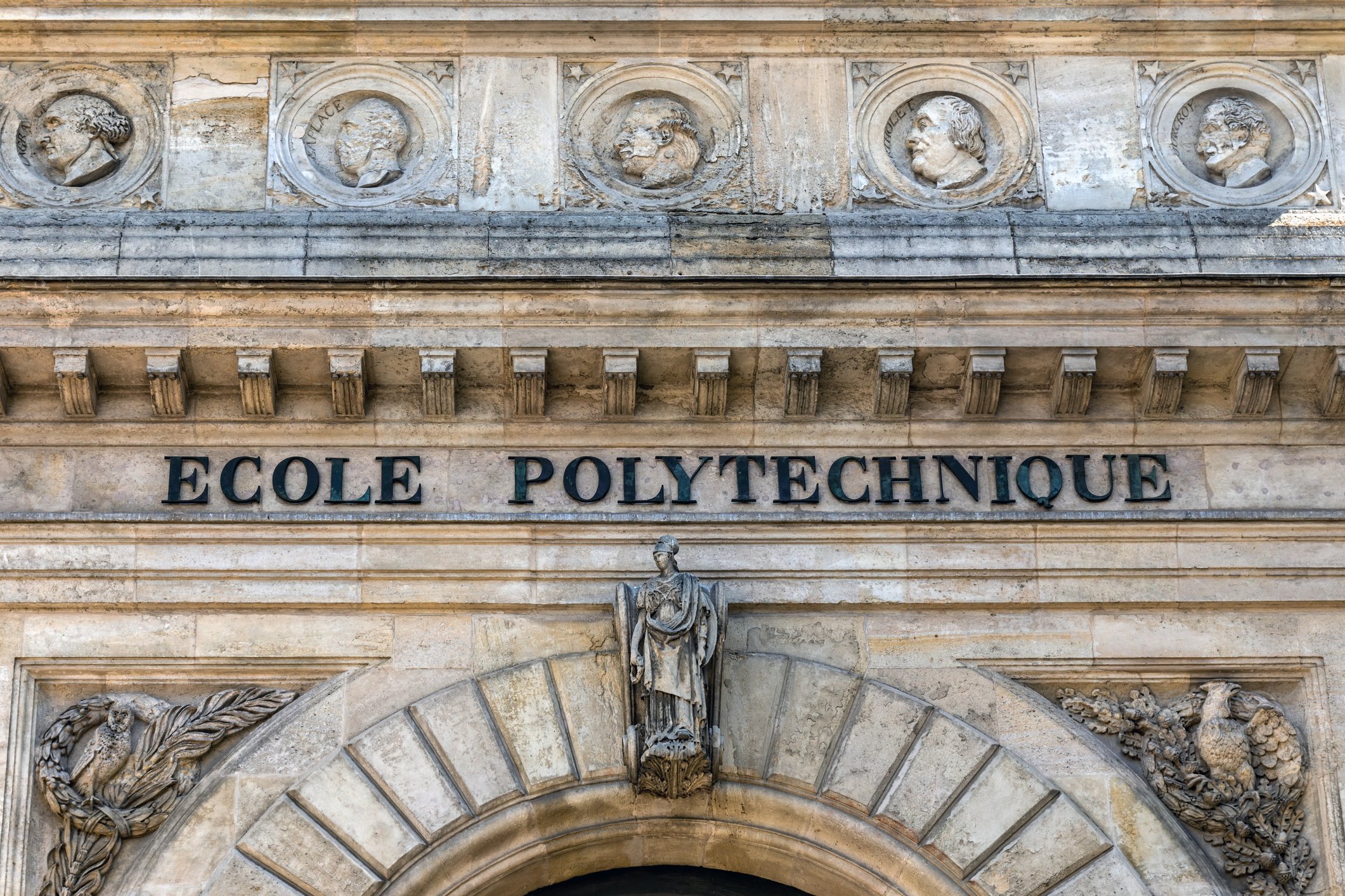 Paris, France - September 02 2019: The facade of the old building of the Ecole Polytechnique at La montagne Sainte-Genevieve.