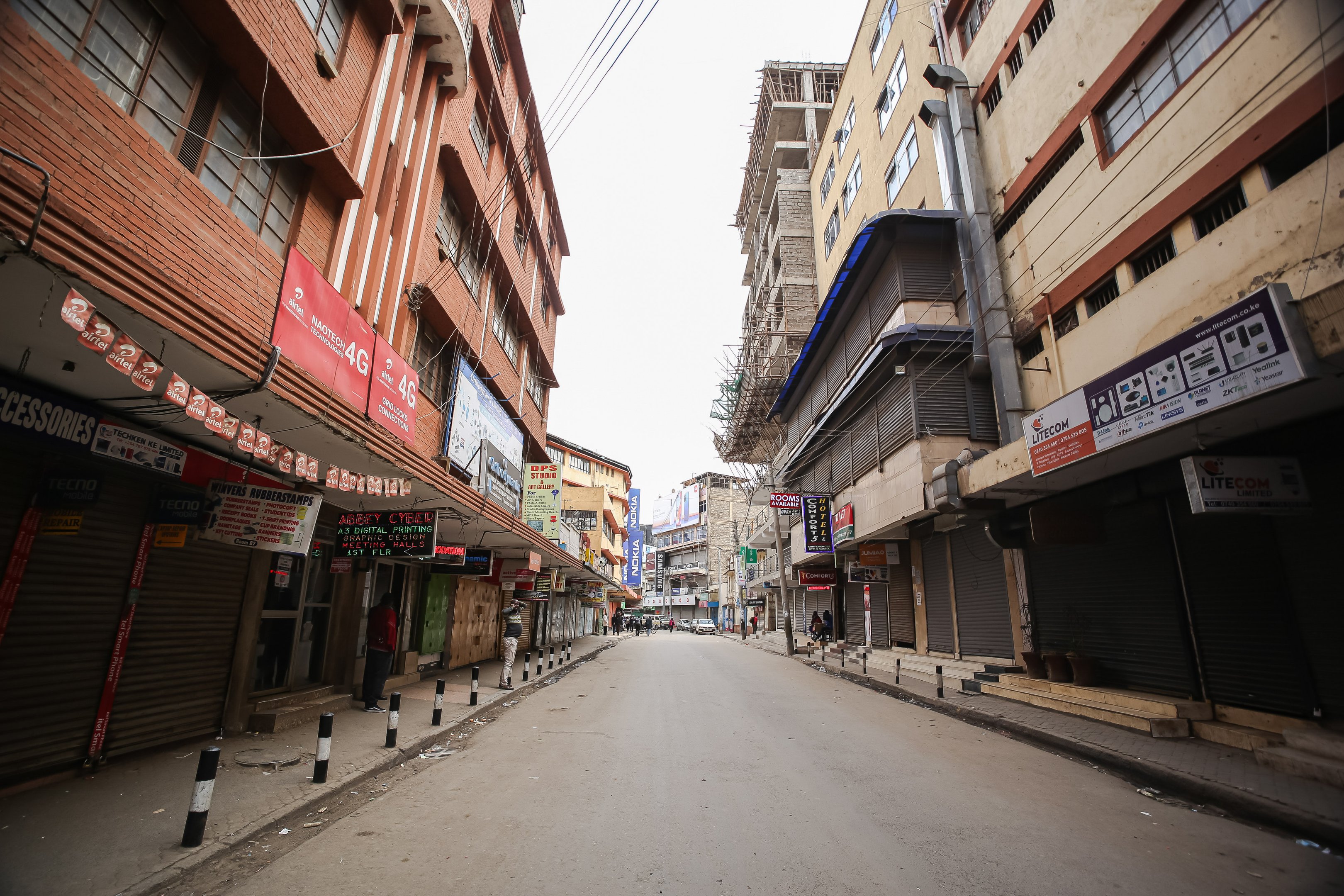 NAIROBI, KENYA - 2022/08/09: Some businesses are closed along Gaborone road and some streets are empty in Nairobi CBD during the general elections. On 9 August 2022, Kenyans voted to elect the next president and deputy president, county Governors, members of the Senate, representatives of the National Assembly (including women county representatives) and members of County Assemblies. This year, voting was held across an estimated 46,232 polling stations. Voting started at 6 am and ended at 5 pm