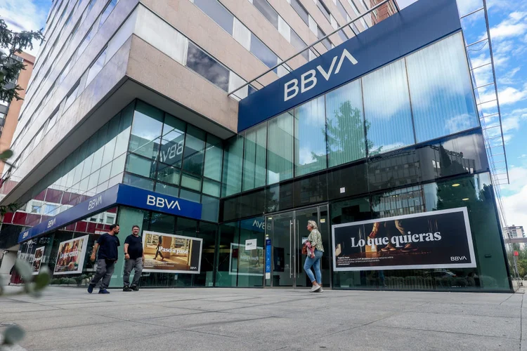 MADRID, SPAIN - SEPTEMBER 26: A BBVA branch, on 26 September, 2024 in Madrid, Spain. BBVA will pay its shareholders an interim dividend of 0.29 euros gross per share on October 10, 81% more than a year earlier, the bank announced Thursday. In addition to approving the payment of this interim dividend, BBVA's board of directors has approved an issue of eventually convertible preferred shares ('CoCos') in newly issued ordinary shares for a maximum amount of 1.5 billion euros, excluding the shareholders' pre-emptive subscription rights. (Photo By Ricardo Rubio/Europa Press via Getty Images) (Ricardo Rubio/Europa/Getty Images)