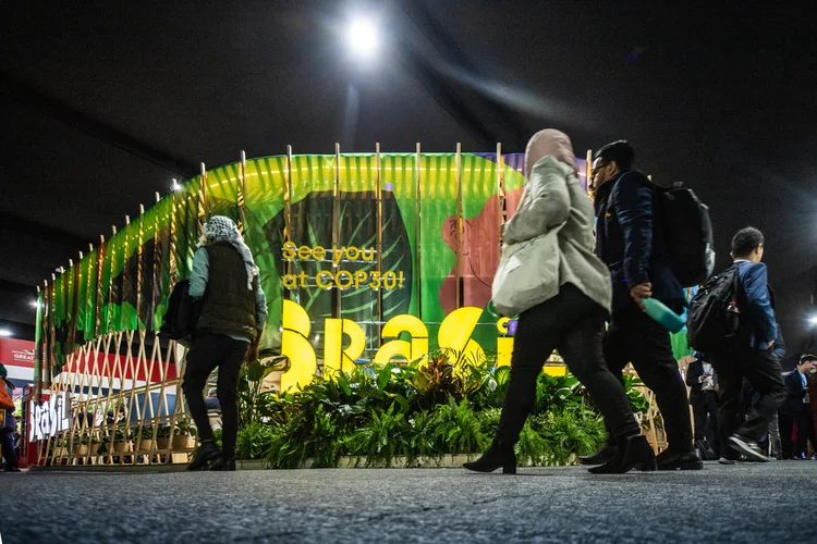 Pavilhão do Brasil na COP29, em Baku, onde boa parte da programação foi dedicada à COP30 (Leandro Fonseca/Exame)