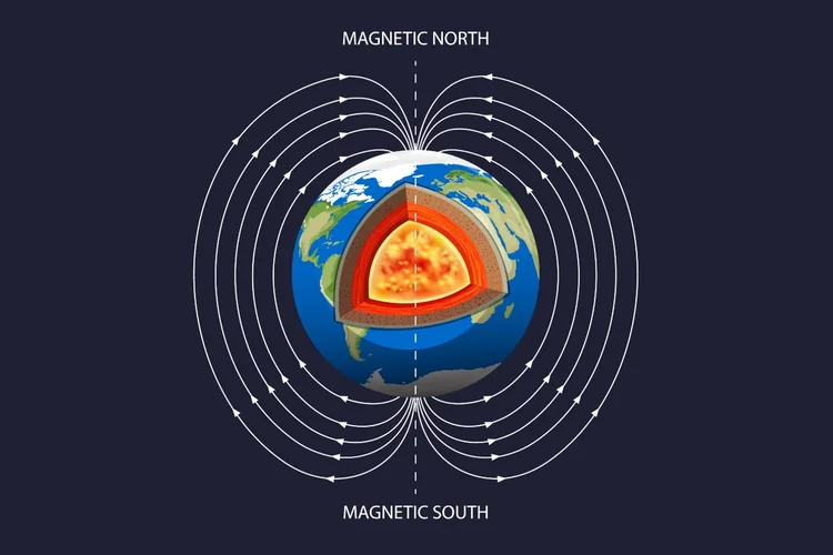 A movimentação dos polos magnéticos e o enfraquecimento do campo sobre a América do Norte são monitorados de perto por cientistas, (Freepik)