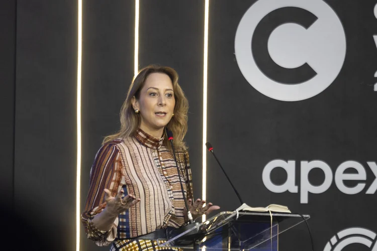 Helena Brandão, diretora de investimentos da ApexBrasil, durante evento em São Paulo (Isaac Fontana/EFE)