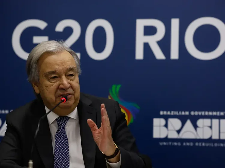 O secretário-geral da ONU, António Guterres, concede coletiva no Centro de mídia do G20 (Tânia Rêgo/Agência Brasil)