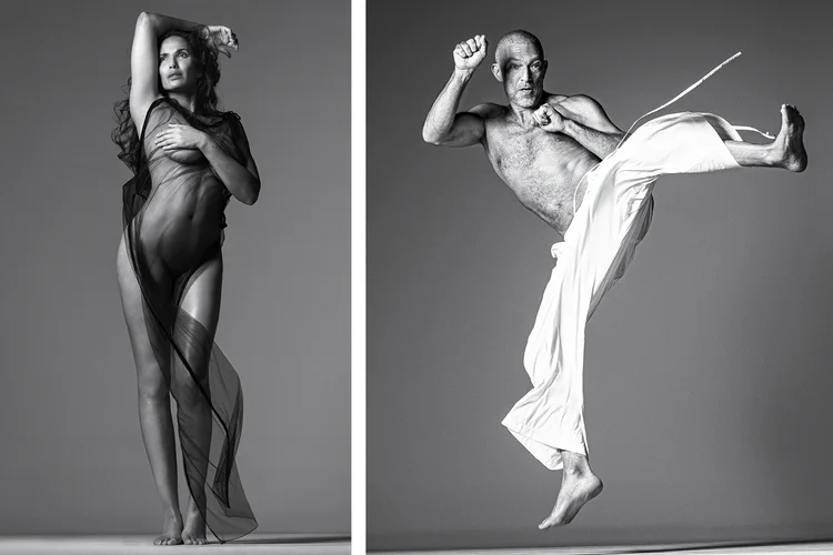 A apresentadora Padma Lakshmi e o ator Vincent Cassel: nova estética do corpo  (Ethan James Green/Pirelli/Divulgação)