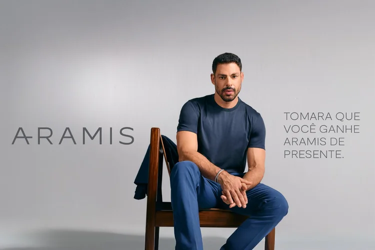 Campanha de Natal da Aramis: com Cauã Reymond, marca de moda masculina aposta em criatividade para reforçar sua presença no mercado premium. (Aramis/Divulgação)