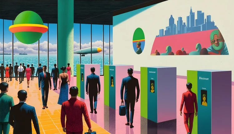 Acesso aos aeroportos pode mudar: tecnologias de biometria podem ser suficiente para registrar a chegada e saída de viajantes (Imagem criada pela ferramenta de IA Flux/Freepik)