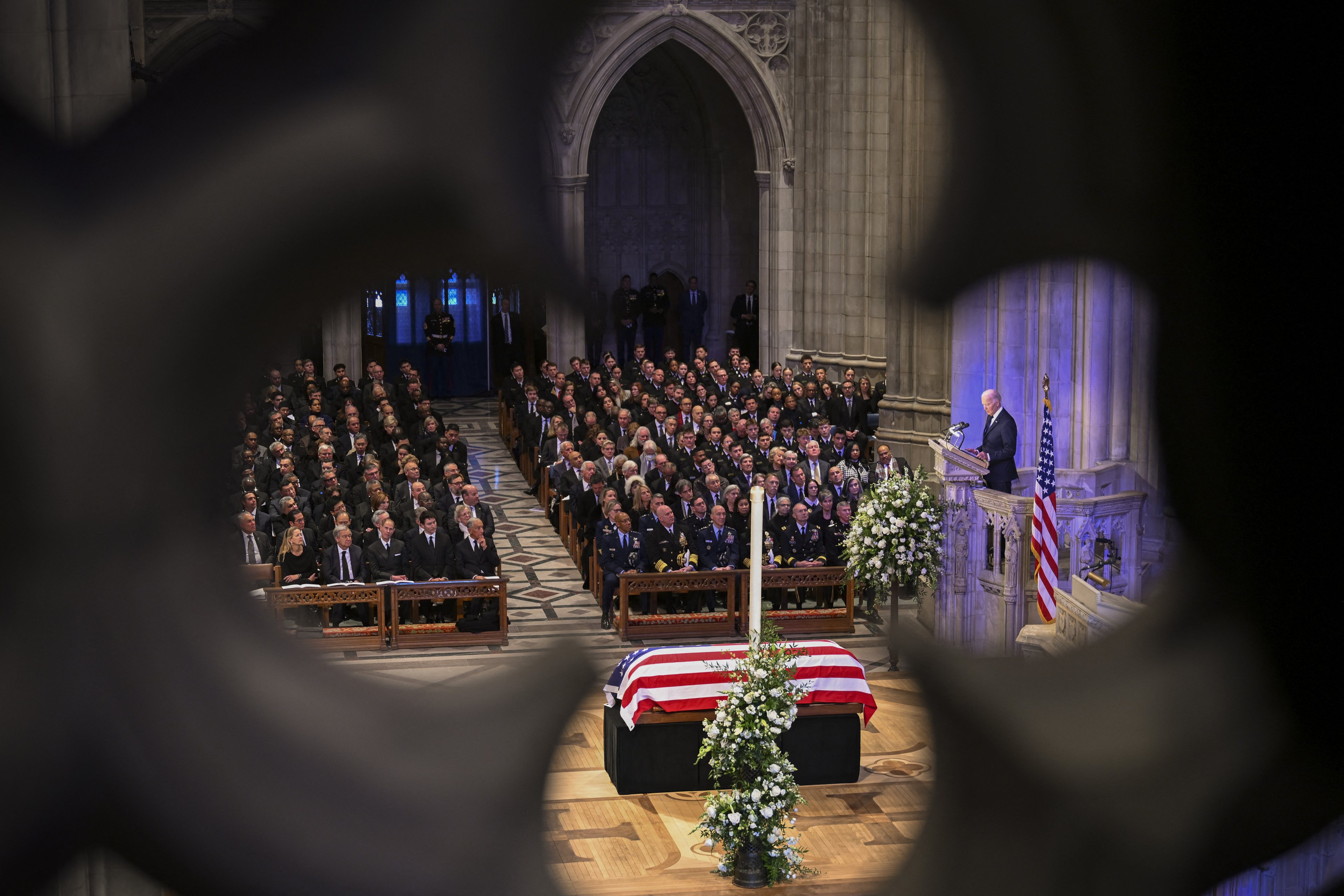 US President Joe Biden delivers the eulogy at the State Funeral Service for former US President Jimmy Carter at the Washington National Cathedral in Washington, DC, on January 9, 2025. (Photo by ROBERTO SCHMIDT / AFP)