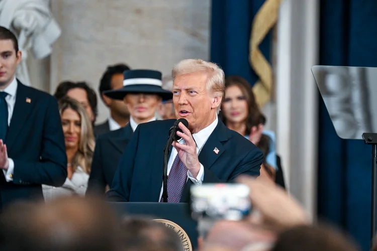 Donald Trump em seu discurso de posse  (Kenny Holston / The New York Times / AFP/AFP)