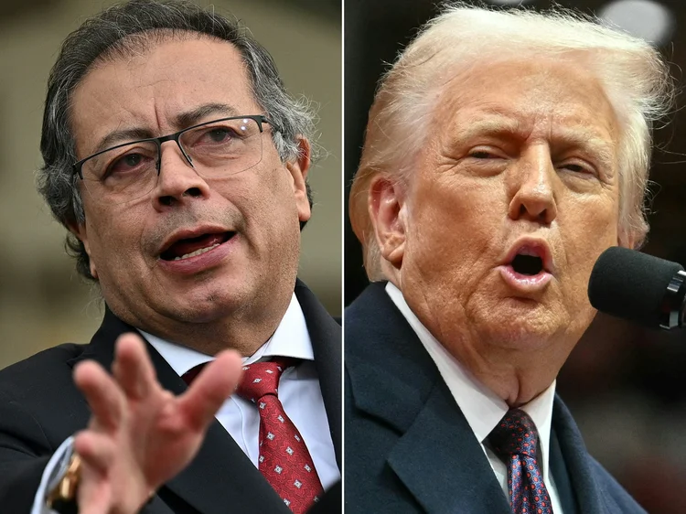 Gustavo Petro e Donald Trump: tensão entre presidentes da Colômbia e EUA cresce após Washington subsídios em larga escala à Bogotá. ( LUIS ACOSTA e Jim WATSON/AFP)
