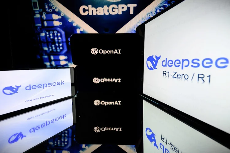 This photograph shows screens displaying the logo of DeepSeek, a Chinese artificial intelligence company which develops open-source large language models, and the logo of OpenAI's artificial intelligence chatbot ChatGPT in Toulouse, southwestern France on January 29, 2025. With around six million dollars and a stockpile of chips acquired before Washington banned their export to China, startup DeepSeek has produced what Chinese tech titans couldn't -- a world-class AI chatbot. (Photo by Lionel BONAVENTURE / AFP)