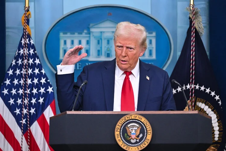 O presidente Donald Trump, durante entrevista coletiva na Casa Branca (Roberto Schmidt/AFP)