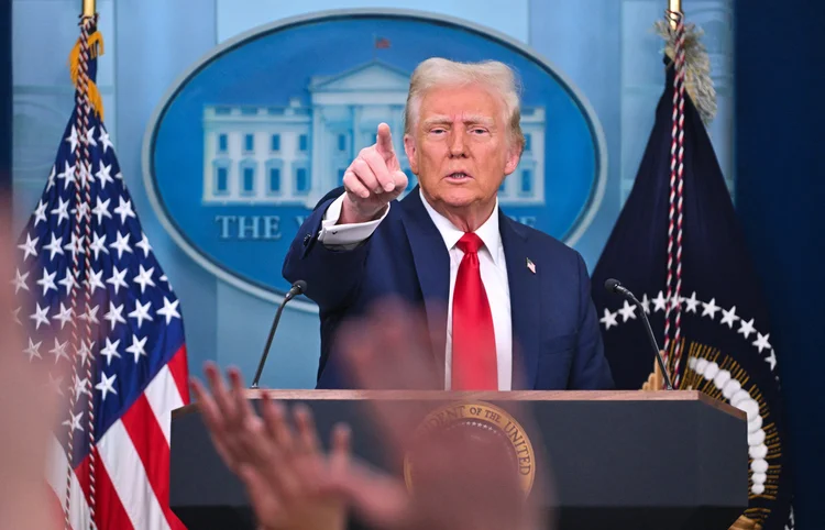 O presidente Donald Trump, durante entrevista coletiva na Casa Branca (ROBERTO SCHMIDT/AFP)