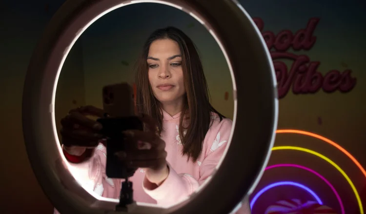 MADRID, SPAIN - MARCH 24:  Influencer and instagrammer Alessandra Sironi poses for videographer during a shoot at The Set Lab on March 24, 2021 in Madrid, Spain. Alessandra Sironi is a 28-year-old Venezuelan influencer who accumulates more than 150 million followers on her instagram account @sironialessandra where she shares modelling and travel content. The model visited The Set Lab so that her cameraman, Fernando Mayorca, whose instagram account is @ferchomayorca, could record a reel for her. The Set Lab is a creative photography space open to the public. It consists of 20 sets and is widely used by influencers. (Photo by Eduardo Parra/Europa Press via Getty Images)(Photo by Europa Press Entertainment/Europa Press via Getty Images)