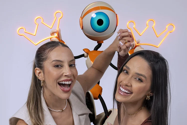 Eva, à direita, com a sua dupla, Renata, foi a vencedora da prova do anjo neste sábado (Divulgação/Gshow /Divulgação)