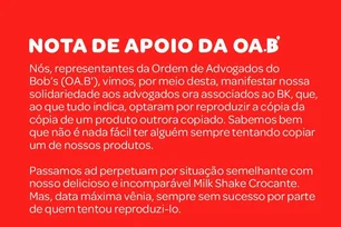 Imagem referente à matéria: Após ação do Burger King com advogados, Bob’s emite nota de apoio da OA.B'