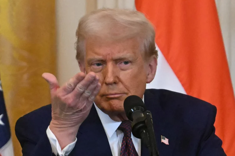 US President Donald Trump speaks during a press conference with Indian Prime Minister Narendra Modi in the East Room of the White House in Washington, DC, on February 13, 2025. (Photo by Jim WATSON / AFP) (Jim WATSON /AFP)