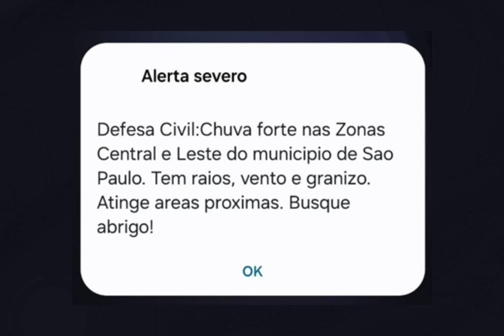 Defesa Civil emite novo alerta de chuva forte para SP nesta terça