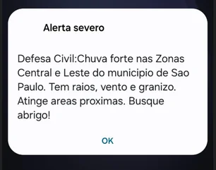 Imagem referente à matéria: Defesa Civil emite novo alerta de chuva forte para SP nesta terça