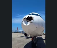 Imagem referente à notícia: Airbus da Latam fica com bico destruído após bater em pássaro no Rio