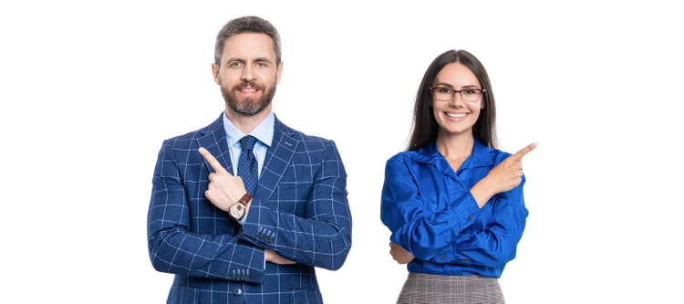 businesspeople together while having a meeting in the office. businesspeople working on business project. collaborating on a new business project. businesspeople isolated on white. pointing finger.