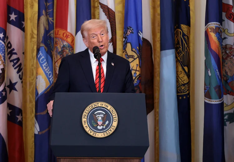 WASHINGTON, DC - MARCH 20: U.S. President Donald Trump delivers remarks before signing an executive order to reduce the size and scope of the Education Department during a ceremony in the East Room of the White House on March 20, 2025 in Washington, DC. The order instructs Education Secretary Linda McMahon, former head of the Small Business Administration and co-founder of the World Wrestling Entertainment, to shrink the $100 billion department, which cannot be dissolved without Congressional approval.   Alex Wong/Getty Images/AFP (Photo by ALEX WONG / GETTY IMAGES NORTH AMERICA / Getty Images via AFP) (Alex Wong/Getty Images/AFP (Photo by ALEX WONG / GETTY IMAGES NORTH AMERICA)