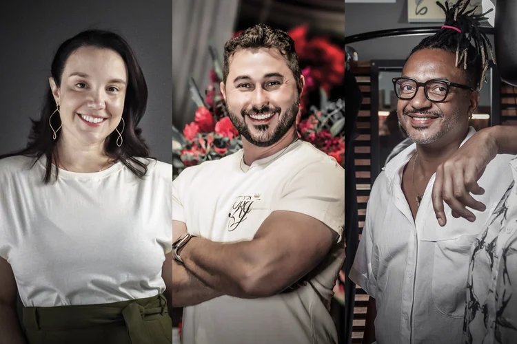 Mariana Mello, Caio Alves Paulino e Robson Silva: empreendedores começaram a empreender na pandemia (Divulgação e Leandro Fonseca / EXAME)