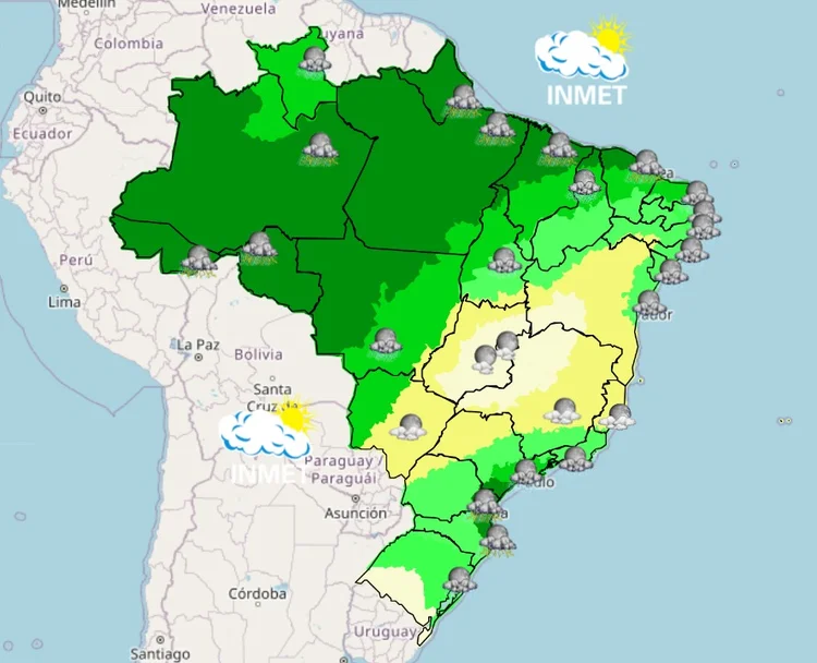 Antes da chegada da frente fria, termômetros podem marcar até 37°C em algumas regiões (Reprodução/ Inmet)