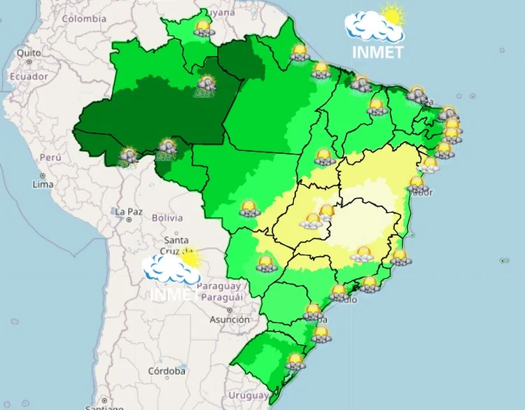 Frente fria avança pelo Brasil e provoca temporais, ventos fortes e queda de temperatura em diversas regiões (Reprodução/ Inmet)