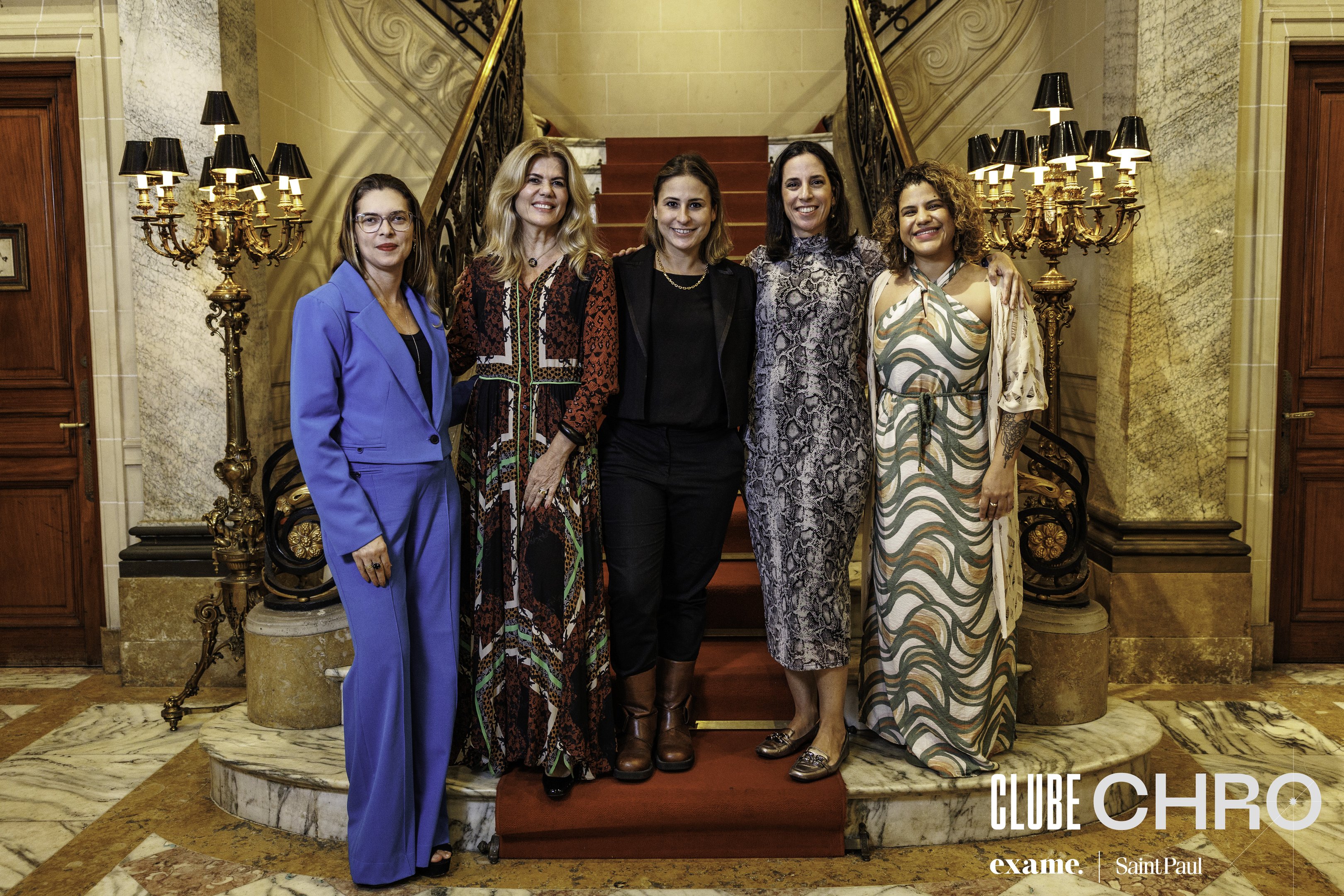 Daniele Salomão CHRO da Energisa, Alea Fizpan Diretora de RH e Comunicação da Wilson Sons, Giovanna Campos Executiva de RH, Martha Didier Executiva de Contas da Exame | Saint Paul e Audrey Barbosa Líder de Sustentabilidade da JHSF
