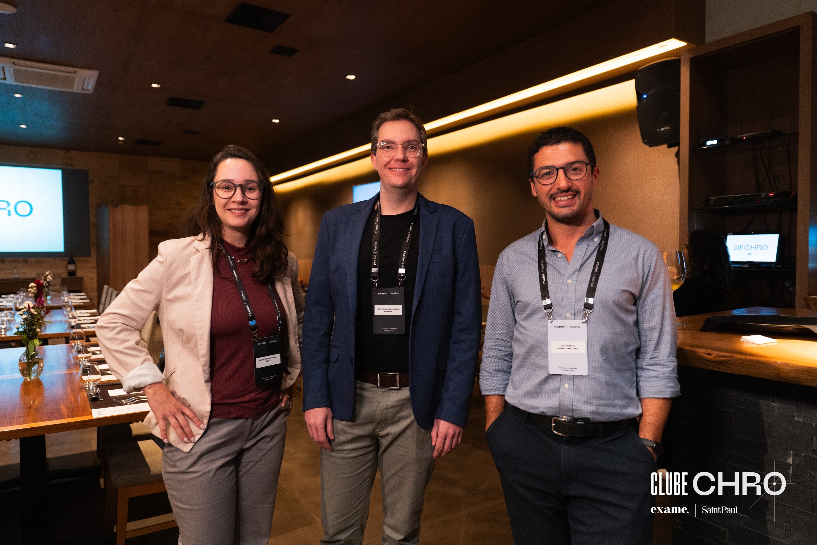 Carolina Rosignoli Head de People da Alice, Felipe Von Gal Diretor de Marketing da Vidalink e Leo Branco, Editor da EXAME